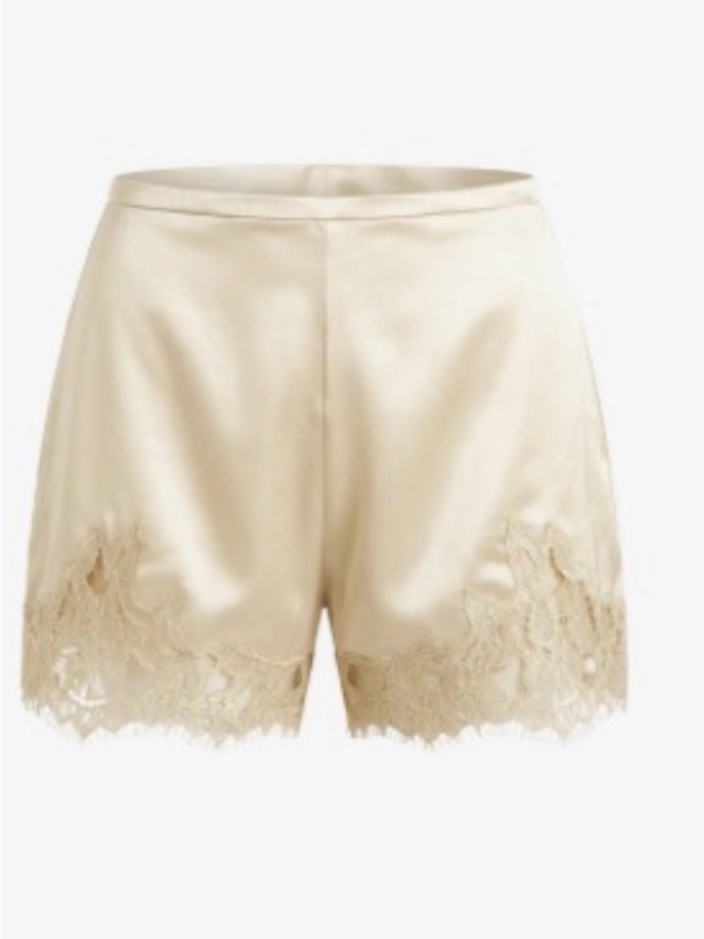 High-Waist Silk Lace Trim Shorts - Cream